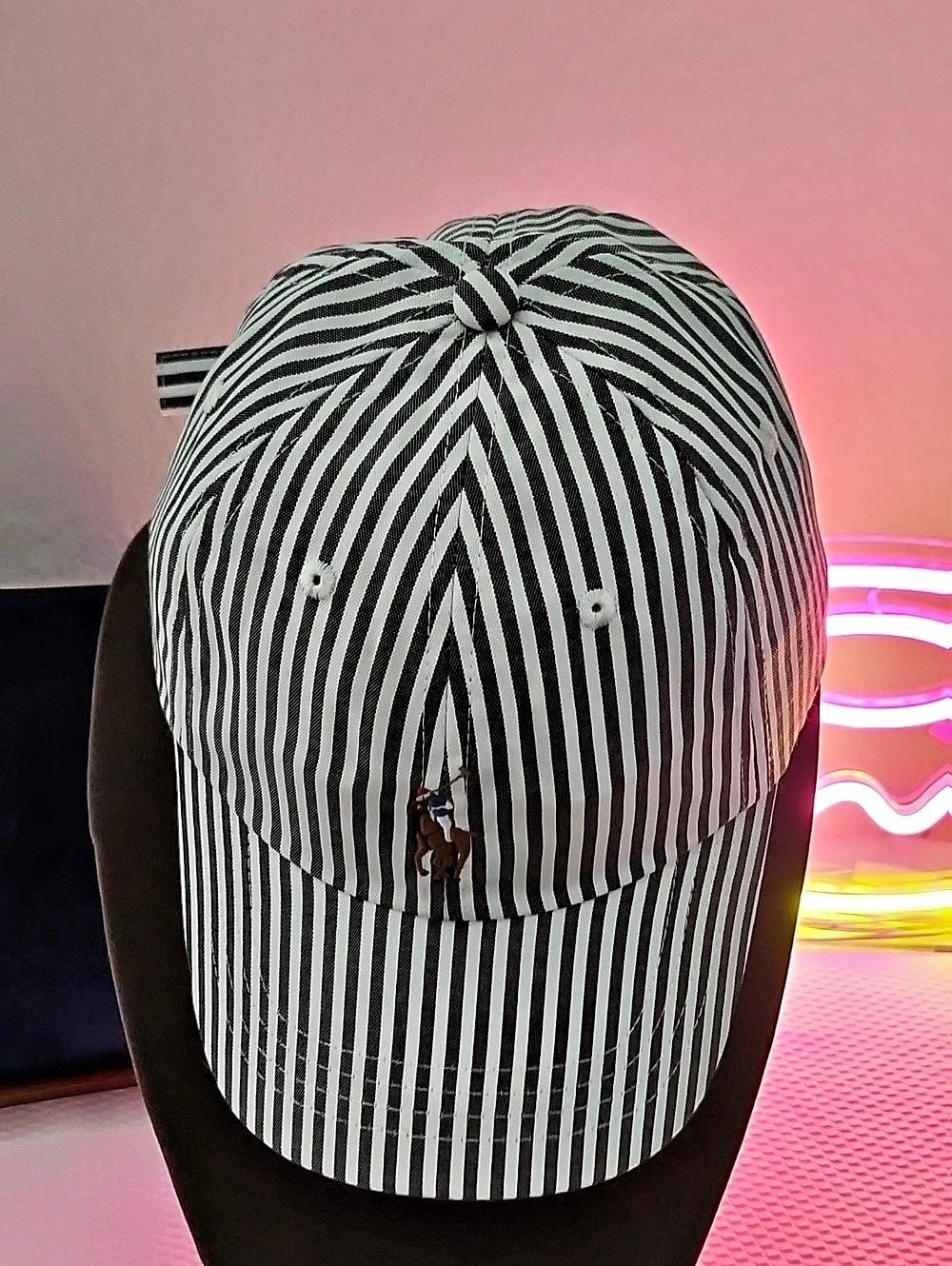 Striped Cotton Baseball Cap Black & White